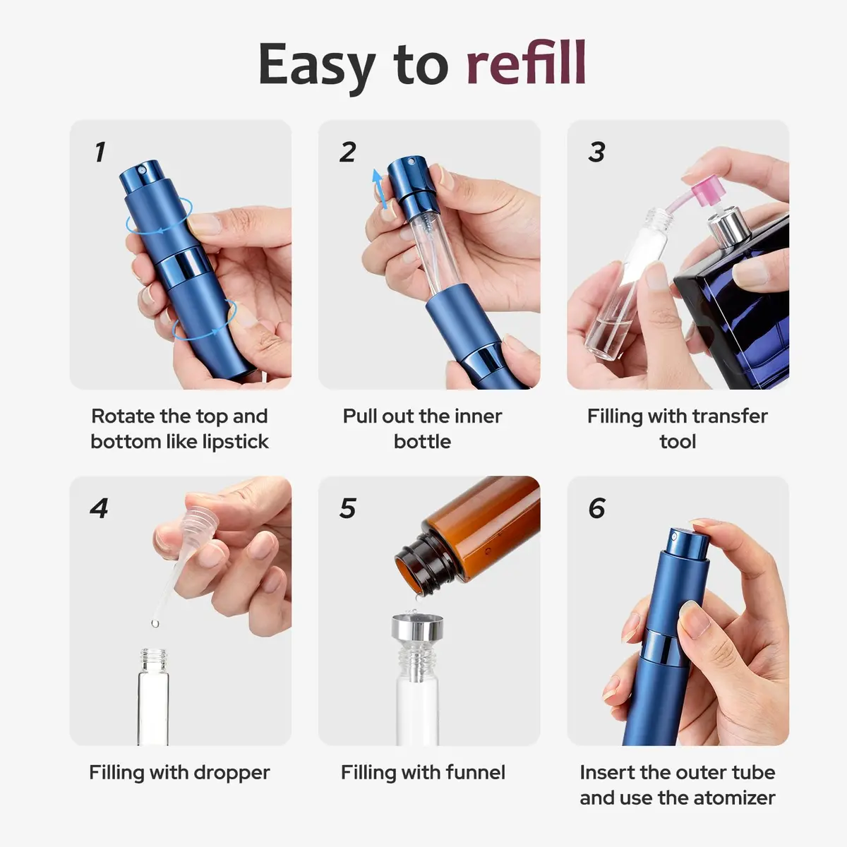 LISAPACK Refillable Perfume Atomizer Spray Bottle 8ml (0.27 Fl Oz) | Twist-Up Leak-Proof Design for Travel - view 7