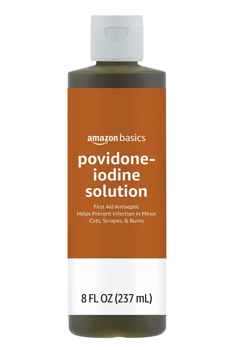 Amazon Basics First Aid Antiseptic Solution 237ml (8 fl oz) | Hospital-Grade Povidone Iodine for Wound Care - main product image