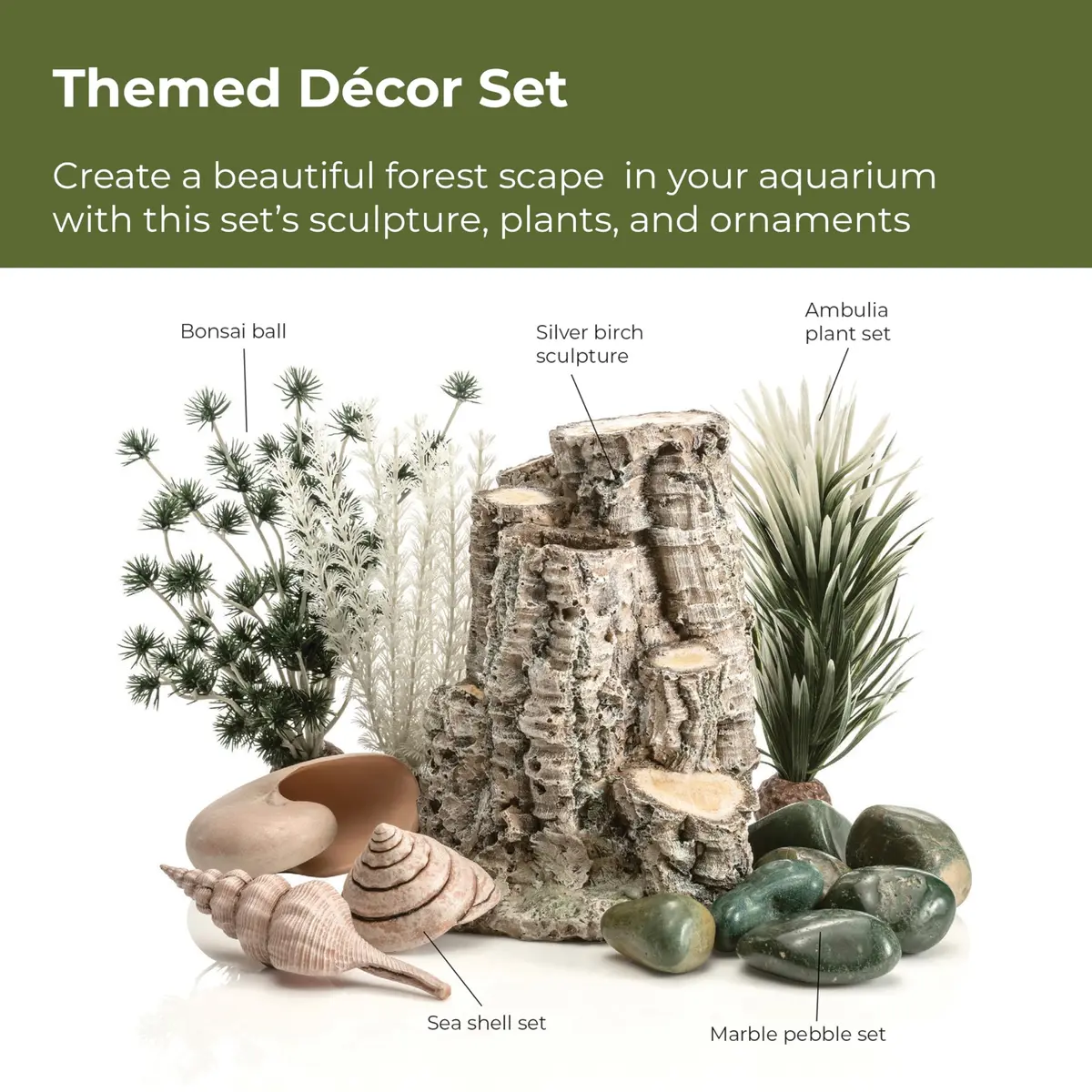 biOrb Forest Rhythm Décor Set, Silver/Green/Natural, 2.74 kg (6.04 lb) | Fish Friendly Aquarium Ornament - view 3