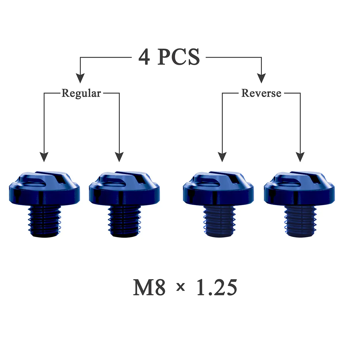 AVERZELLA Blue Motorcycle Mirror Hole Plugs M8x1.25 (4-Pack, Regular & Reverse Threads) - view 2