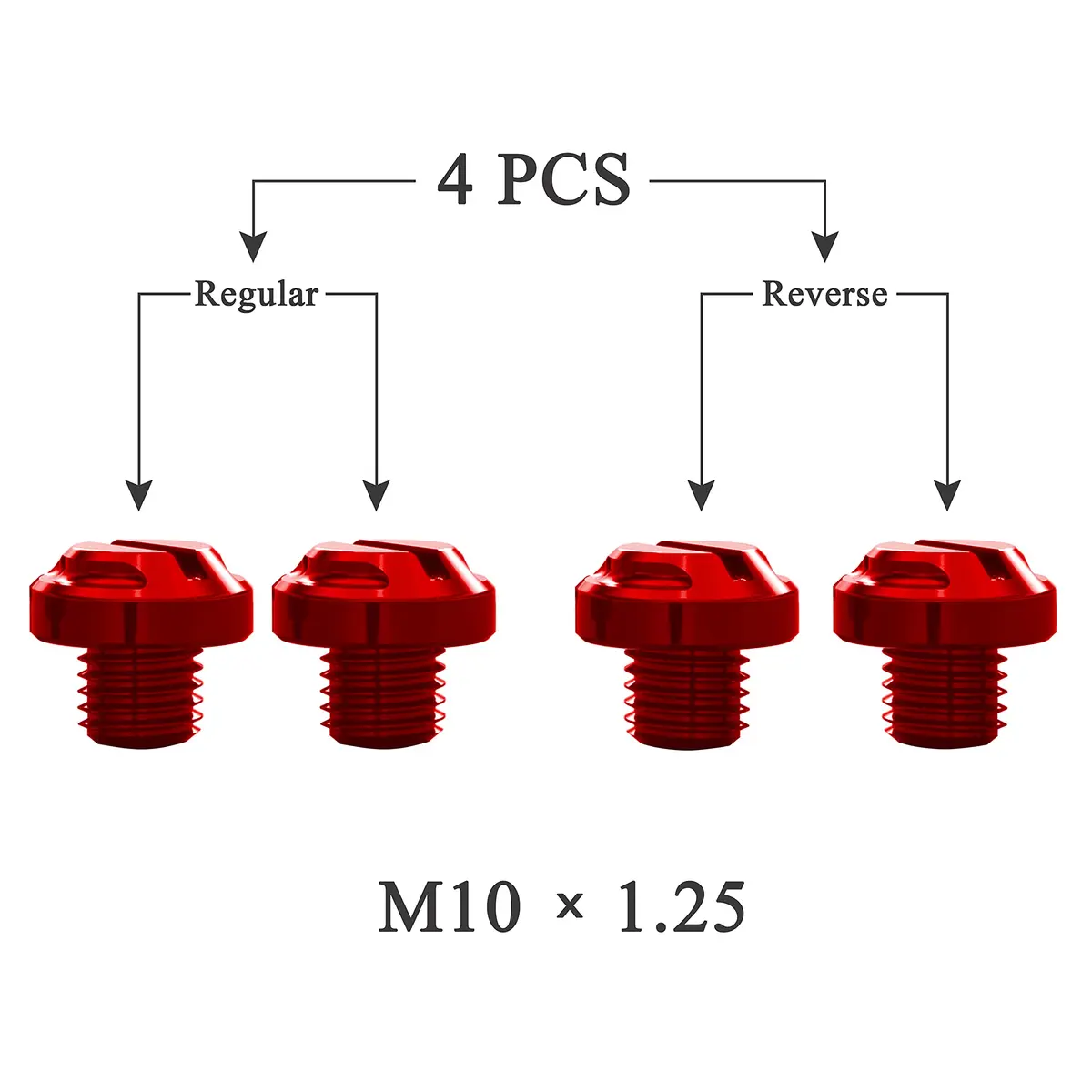 AVERZELLA Red M10 Motorcycle Mirror Hole Plugs 4pcs (2 Regular + 2 Reverse) | CNC Aluminum Anodized Finish - view 2