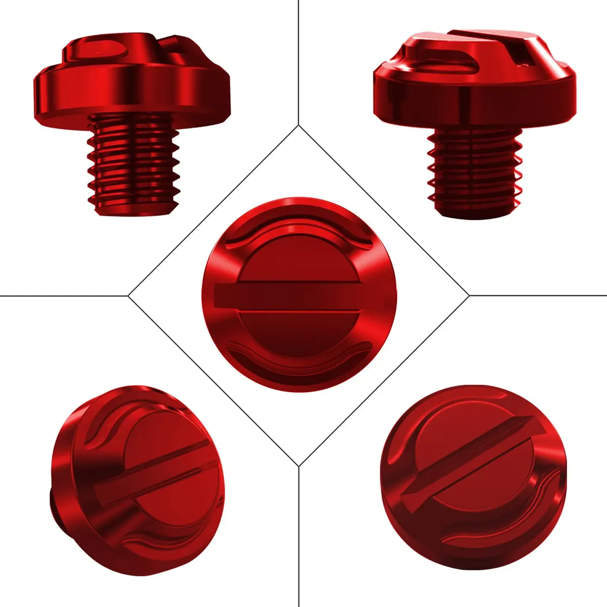 AVERZELLA Red M10 Motorcycle Mirror Hole Plugs 4pcs (2 Regular + 2 Reverse) | CNC Aluminum Anodized Finish - view 3