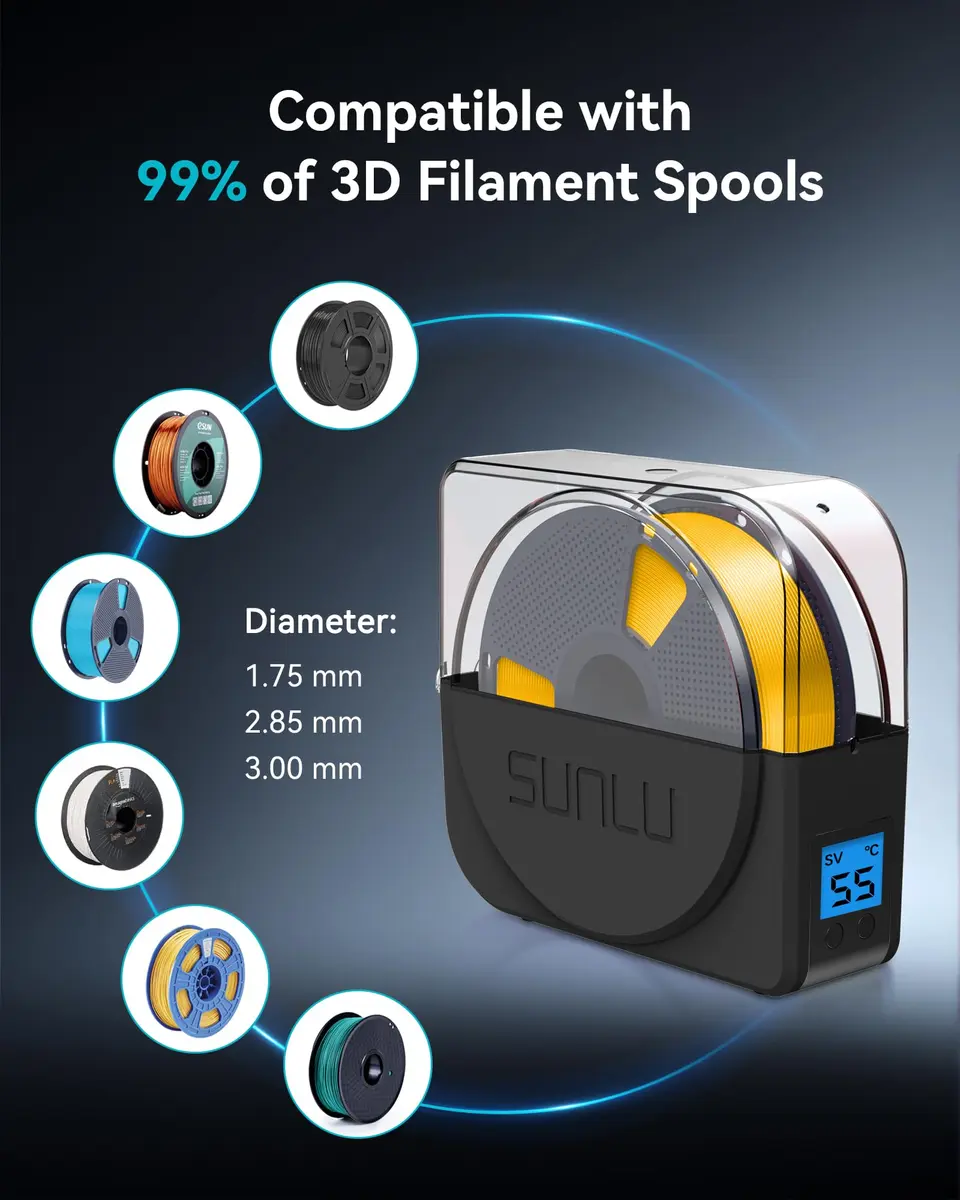 SUNLU Filament Dryer Box S1 Plus Black 27.1cm (10.67in) | Fast Drying with Fan for 1.75-3.00mm Filament - view 5