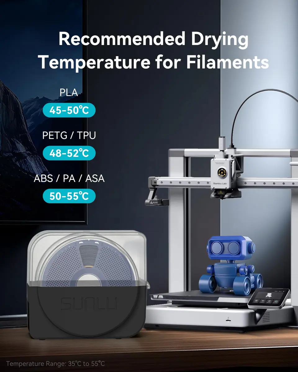 SUNLU Filament Dryer Box S1 Plus Black 27.1cm (10.67in) | Fast Drying with Fan for 1.75-3.00mm Filament - view 6