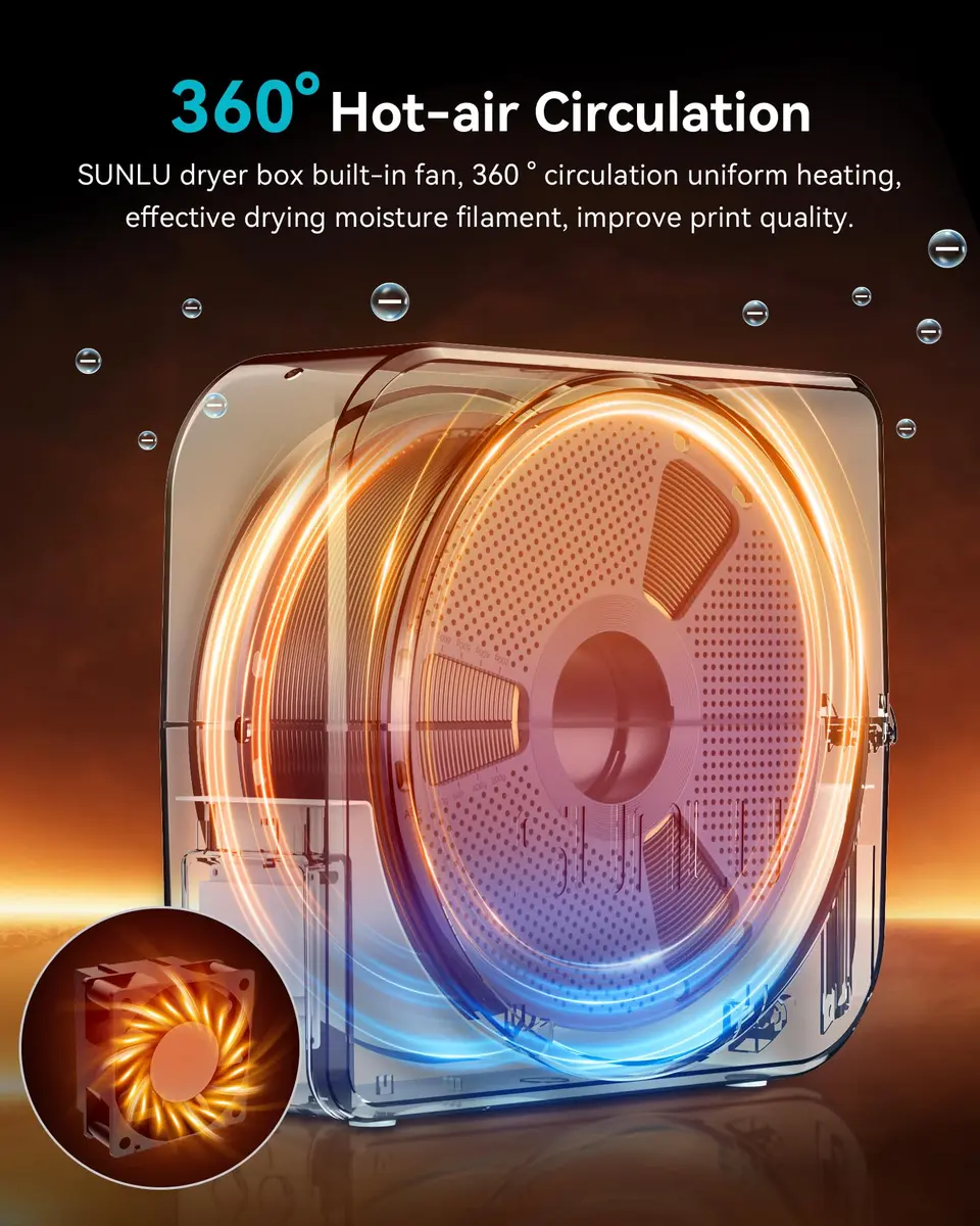 SUNLU Filament Dryer Box S1 Plus Black 27.1cm (10.67in) | Fast Drying with Fan for 1.75-3.00mm Filament - view 2
