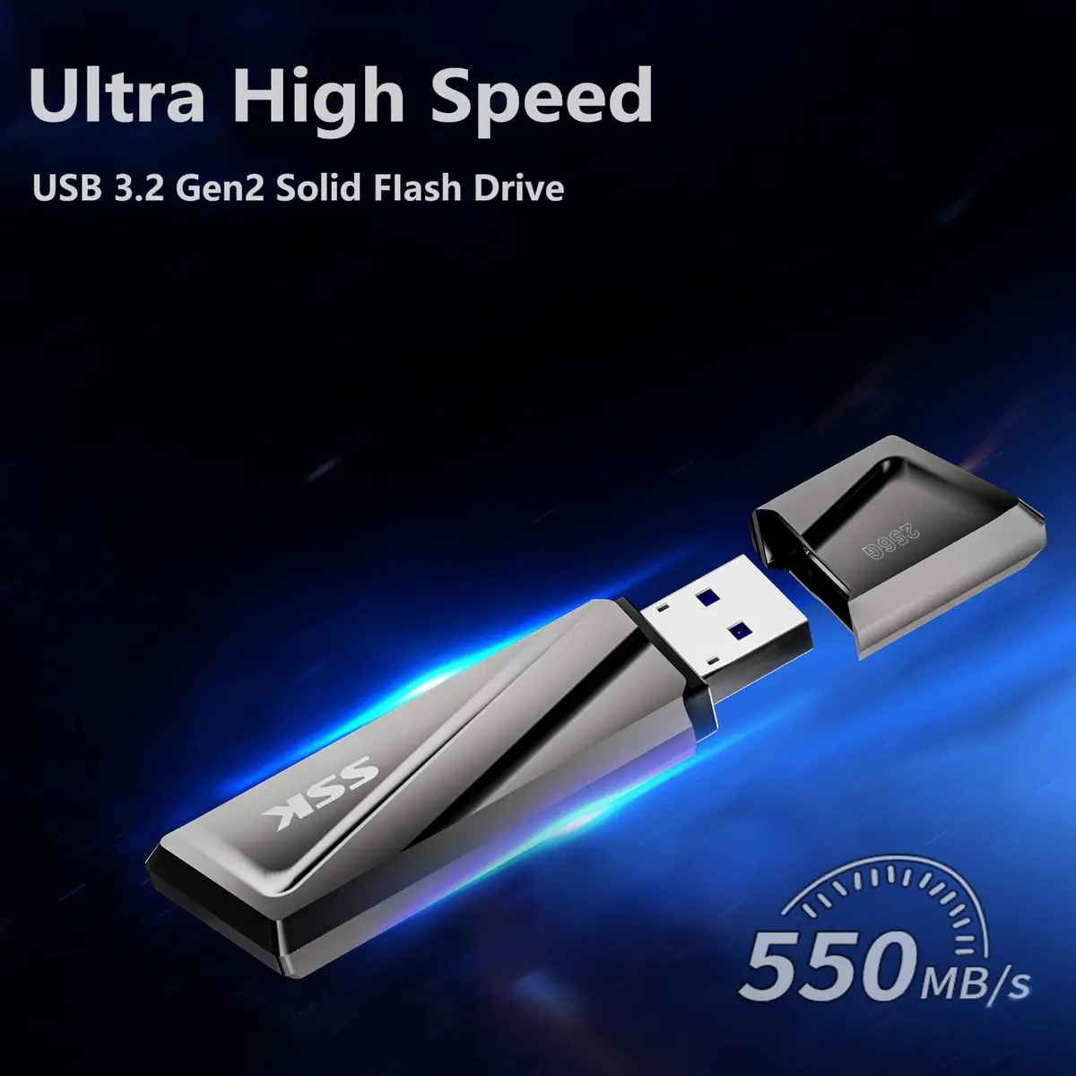 SSK 256GB USB Flash Drive up to 550MB/s USB 3.2 Gen2 Externel Thumb Drive | Fast Data Transfer & Durable Zinc Alloy - view 4