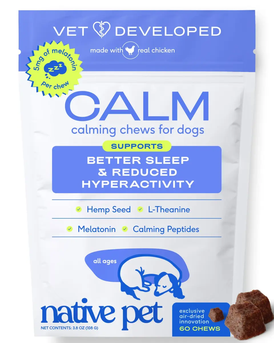 Native Pet Calming Chews for Dogs - Air-Dried Chicken Flavor, 60 Chews | Supports Calmness & Emotional Balance - main product image