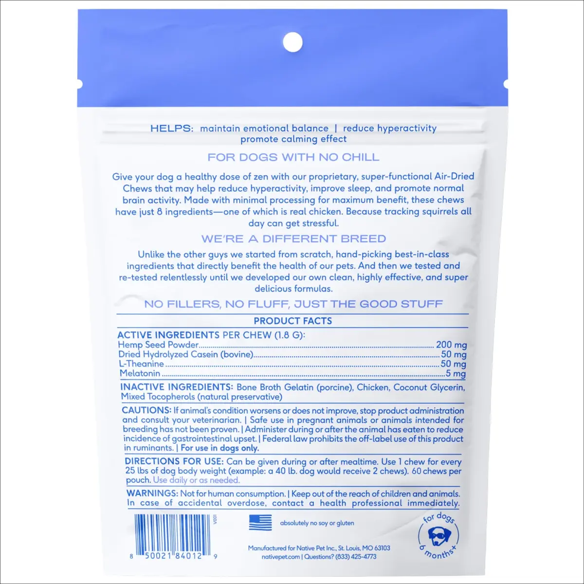 Native Pet Calming Chews for Dogs - Air-Dried Chicken Flavor, 60 Chews | Supports Calmness & Emotional Balance - view 9