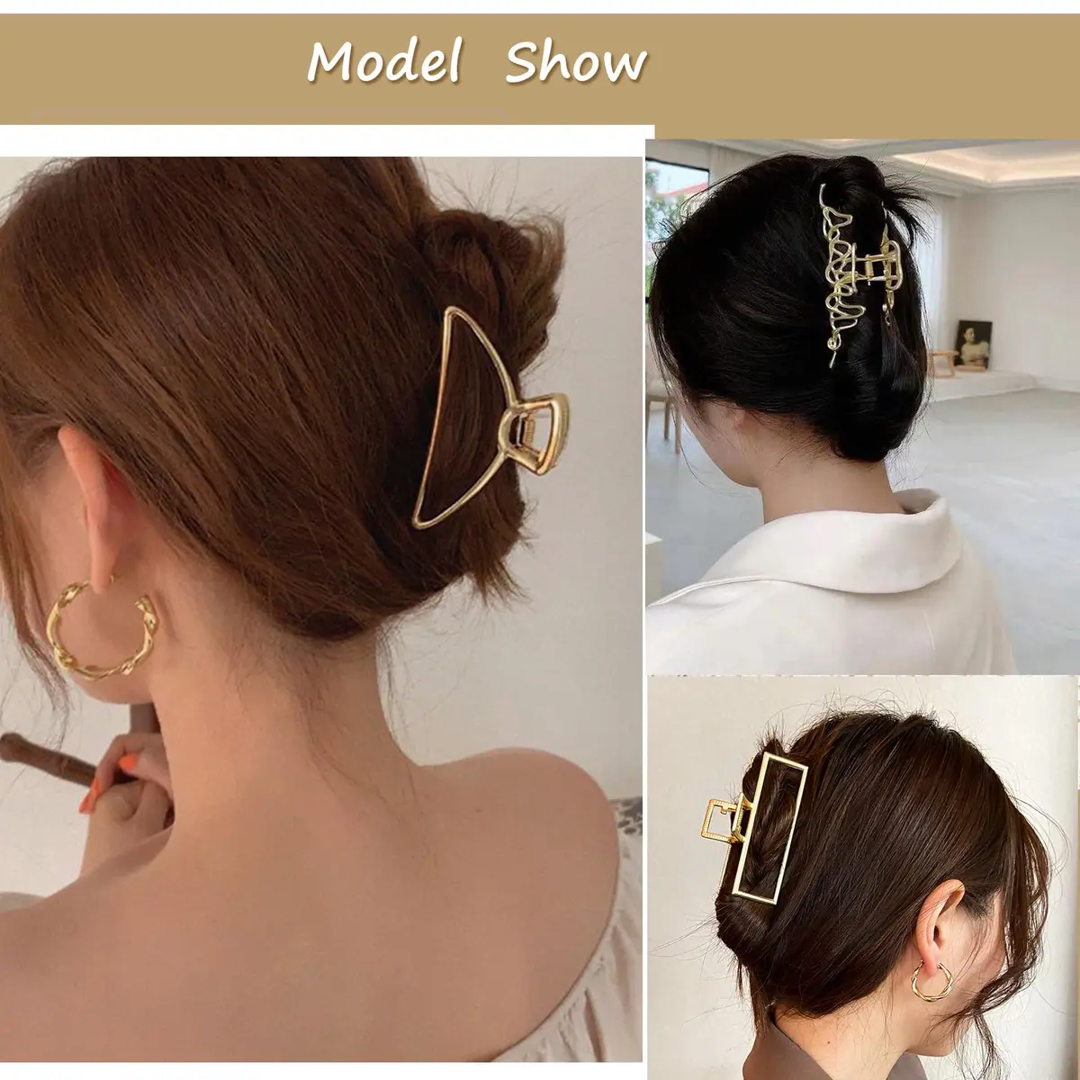 Mehayi 3 PCS Large Gold Metal Hair Claw Clips for Women Girls | Strong Hold for Thick & Thin Hair - view 5