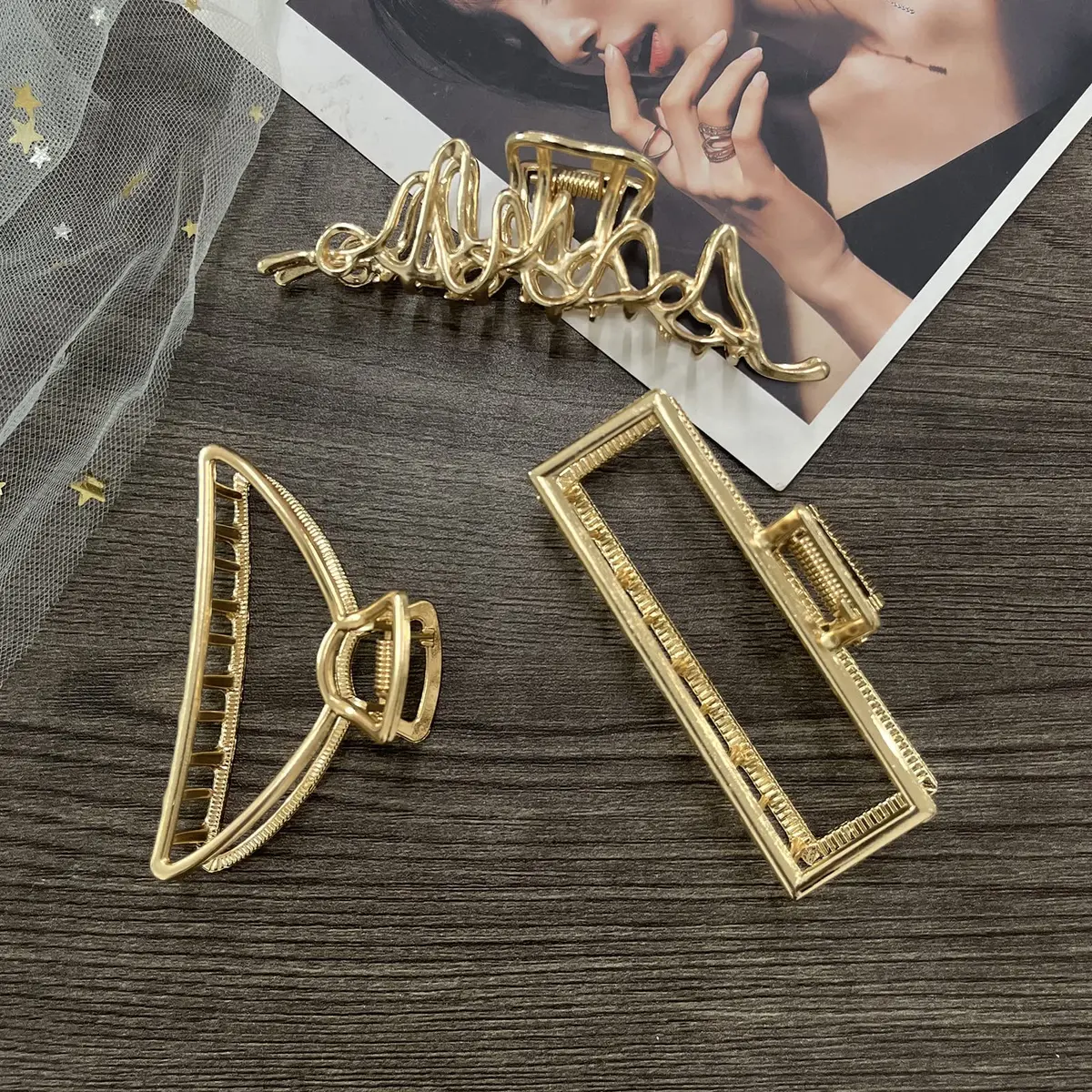 Mehayi 3 PCS Large Gold Metal Hair Claw Clips for Women Girls | Strong Hold for Thick & Thin Hair - view 6