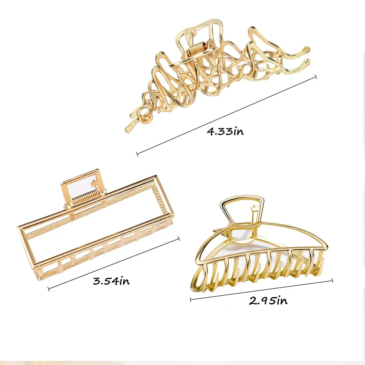 Mehayi 3 PCS Large Gold Metal Hair Claw Clips for Women Girls | Strong Hold for Thick & Thin Hair - view 2