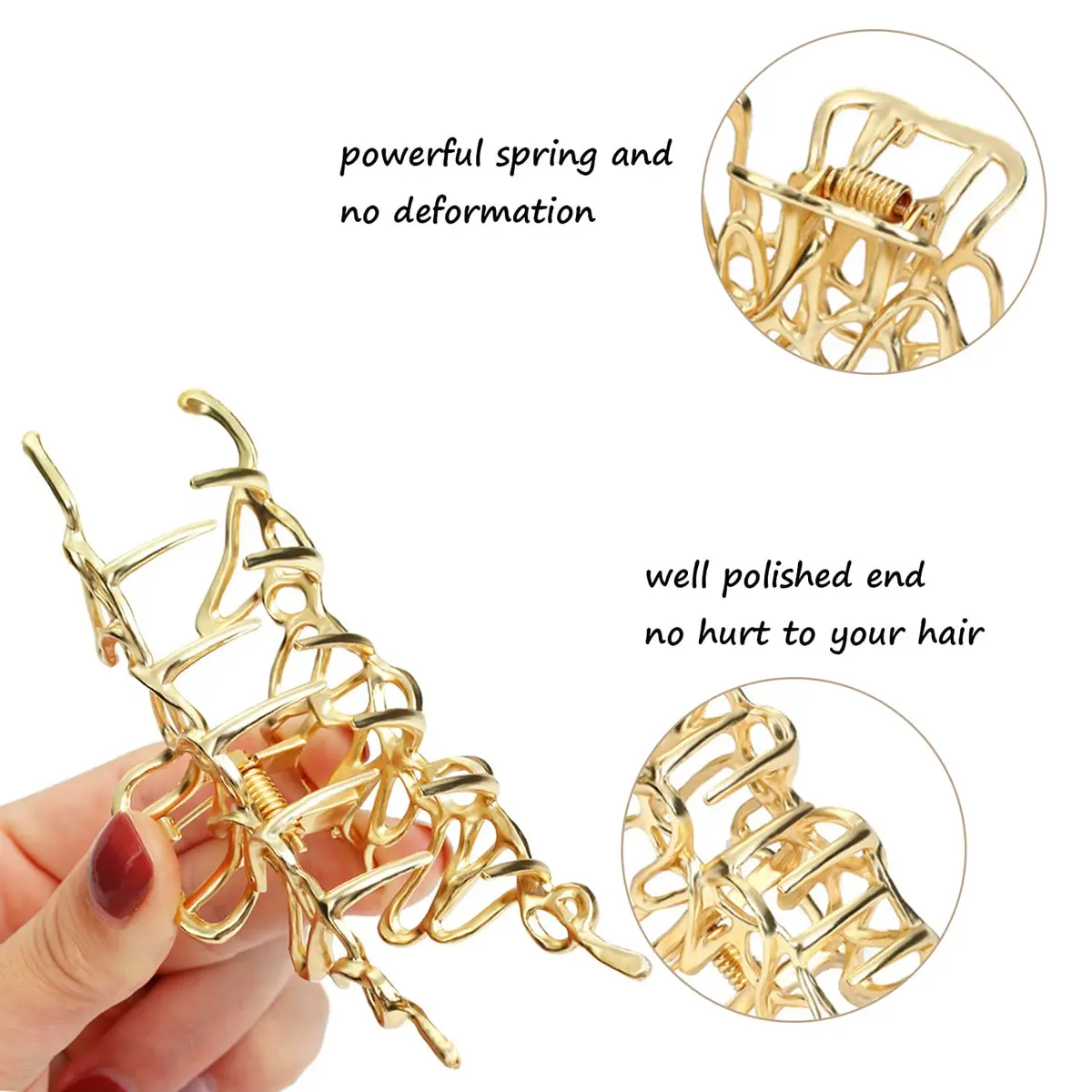 Mehayi 3 PCS Large Gold Metal Hair Claw Clips for Women Girls | Strong Hold for Thick & Thin Hair - view 3