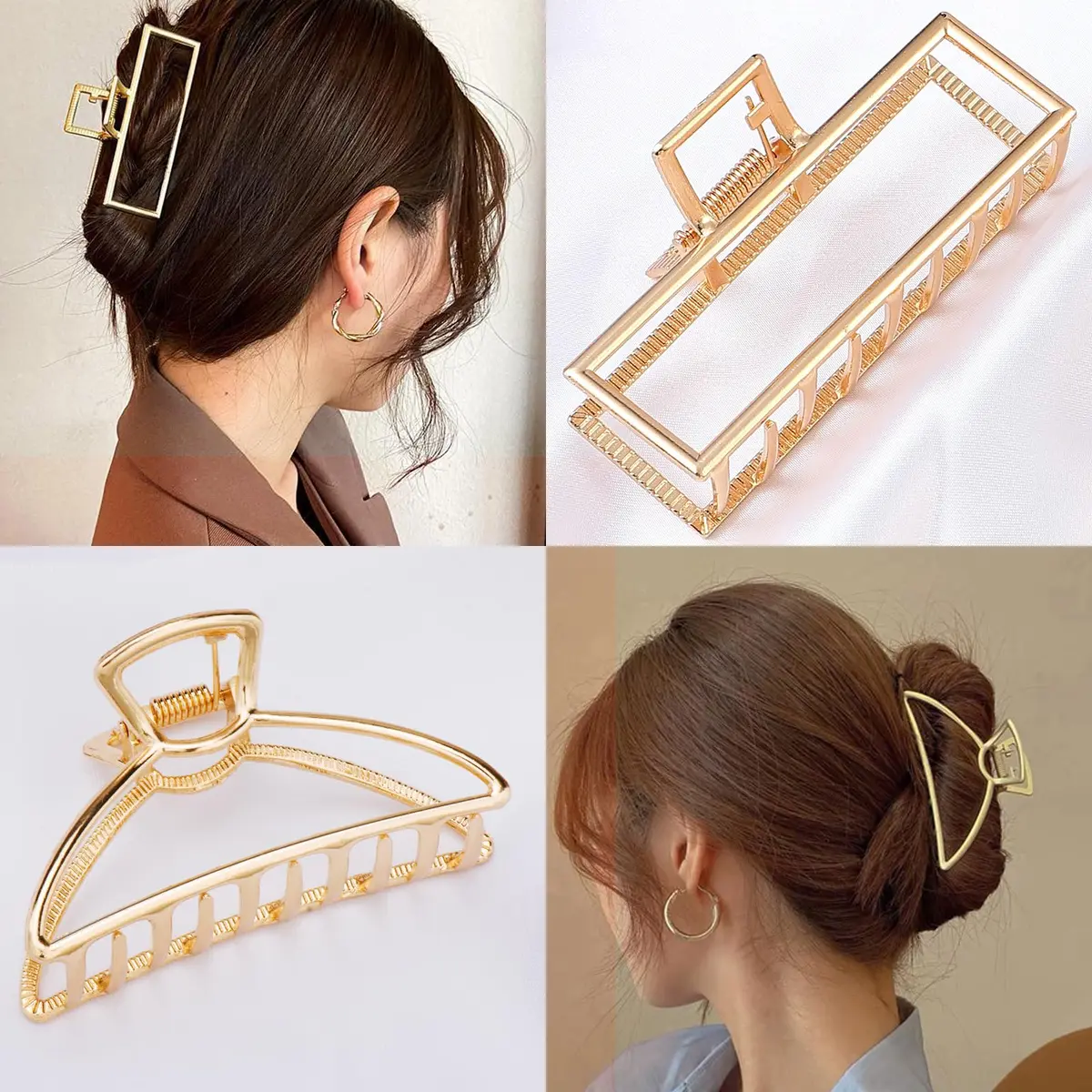 Mehayi 3 PCS Large Gold Metal Hair Claw Clips for Women Girls | Strong Hold for Thick & Thin Hair - view 4