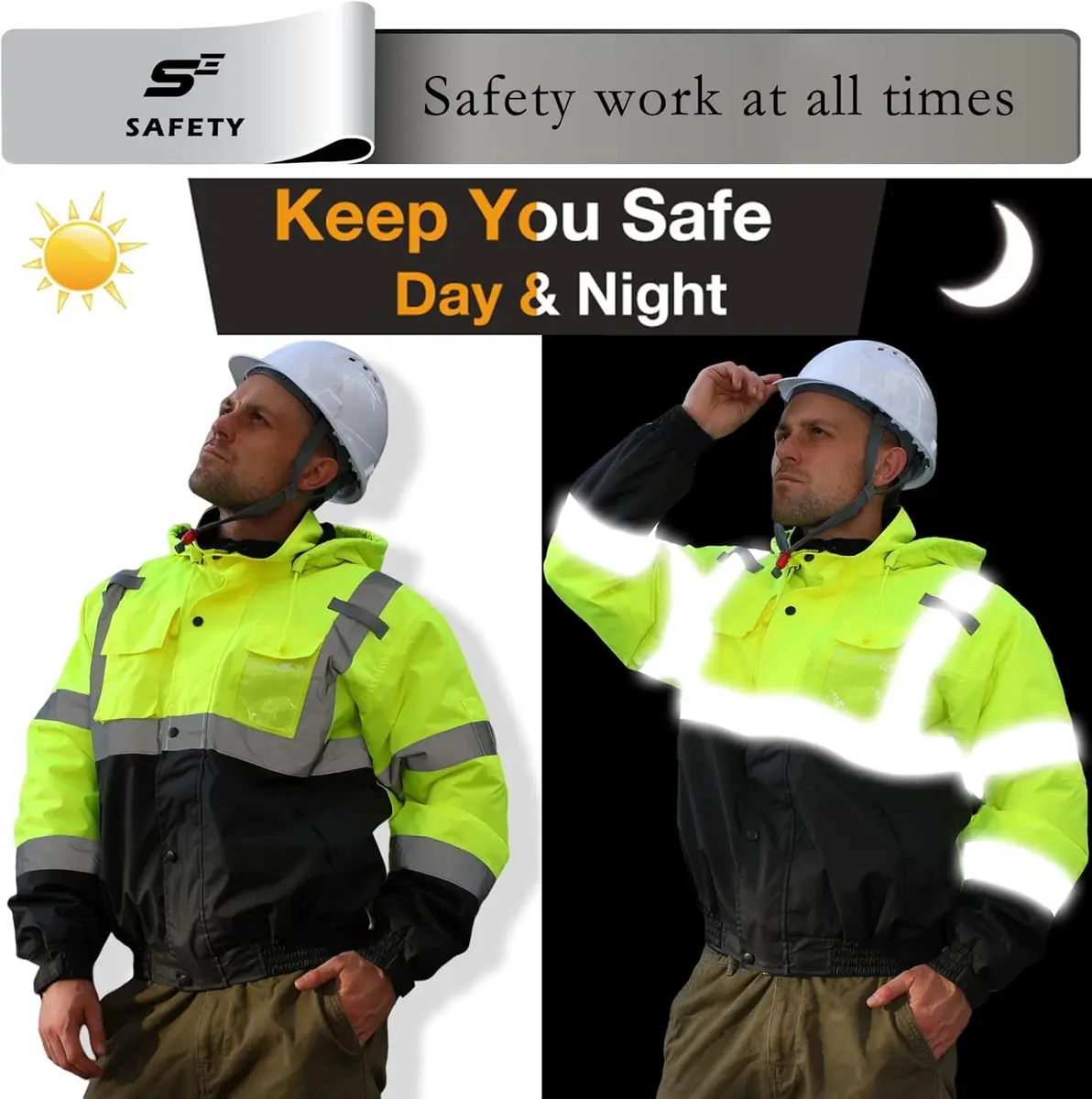 sesafety Reflective Jacket for Men, High Visibility Waterproof Bomber, Class 3 | Safety & Construction Gear - view 5