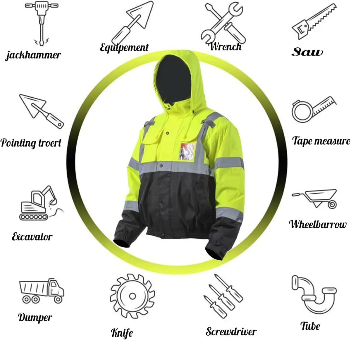 sesafety Reflective Jacket for Men, High Visibility Waterproof Bomber, Class 3 | Safety & Construction Gear - view 6