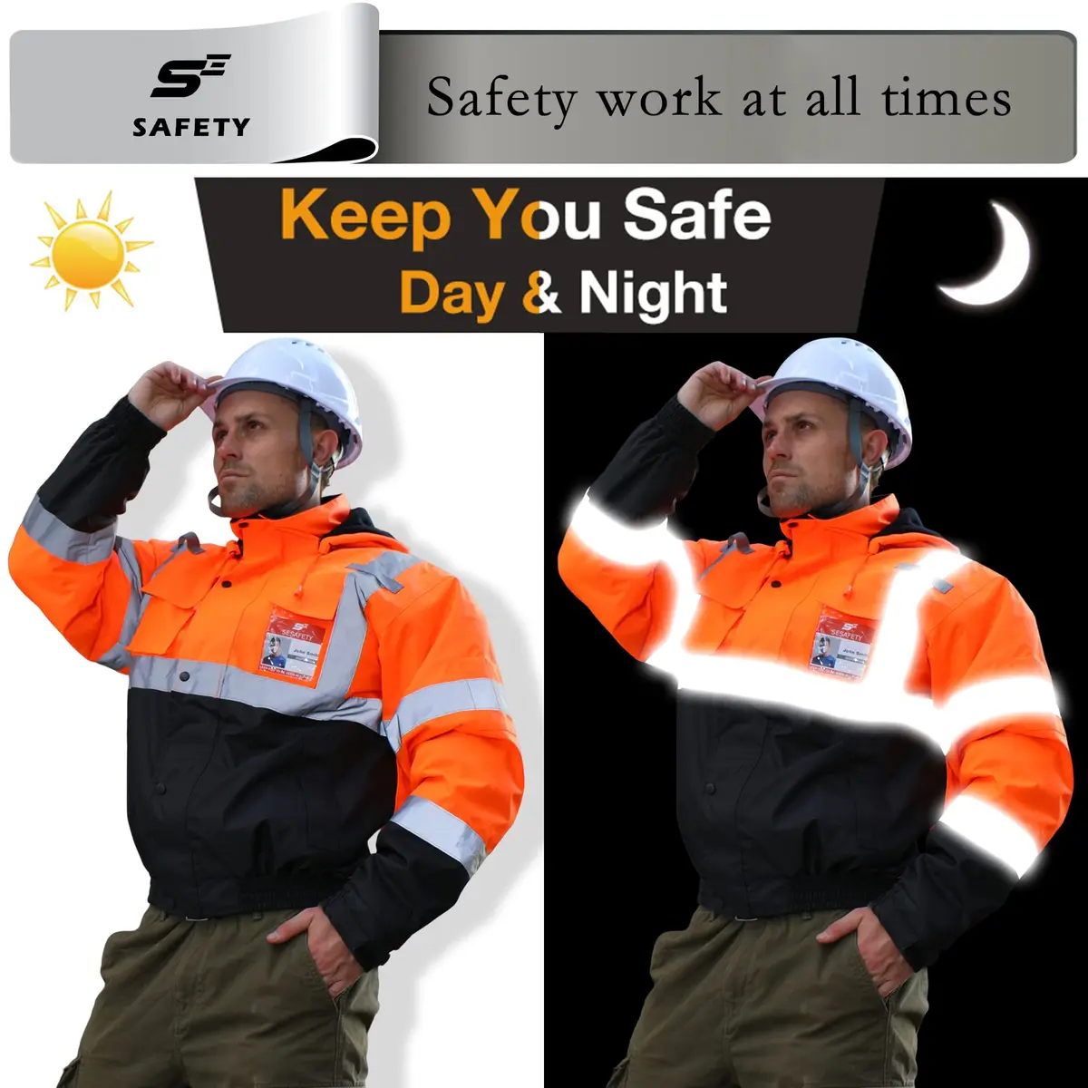 sesafety Reflective Jacket for Men, High Visibility Jackets, Waterproof Class 3 | Safety Bomber with Pockets - view 5