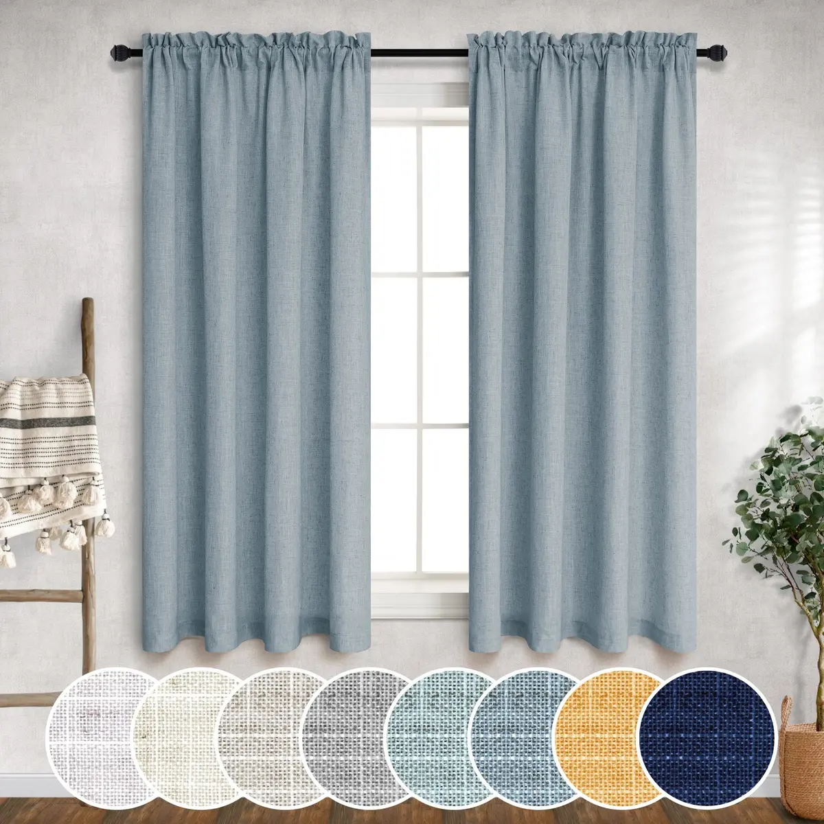 Mrs.Naturall Linen Textured Curtains 52"W x 54"L | Light Filtering Privacy (120 chars) - main product image