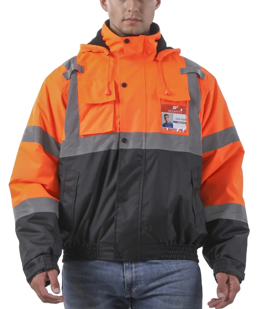 sesafety Reflective Jacket for Men, High Visibility Jackets, Waterproof Class 3 | Safety Bomber with Pockets & Zipper - main product image