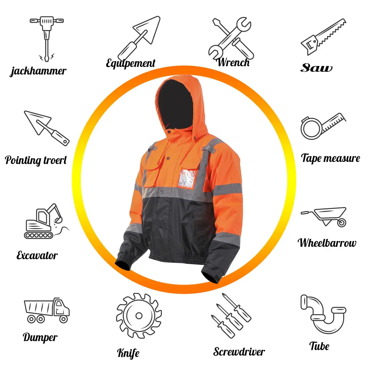 sesafety Reflective Jacket for Men, High Visibility Jackets, Waterproof Class 3 | Safety Bomber with Pockets & Zipper - view 6