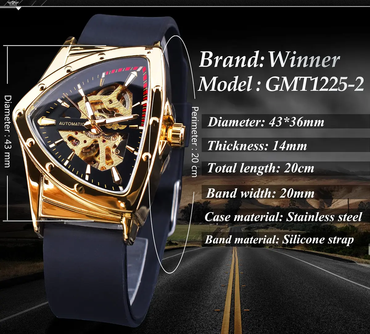 FORSINING Winner Transparent Man Mechanical Watch 43mm Skeleton Dial Triangle | Automatic Self-Winding - view 6