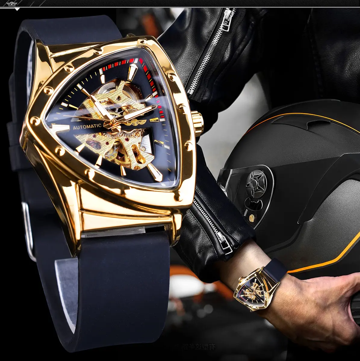 FORSINING Winner Transparent Man Mechanical Watch 43mm Skeleton Dial Triangle | Automatic Self-Winding - view 7