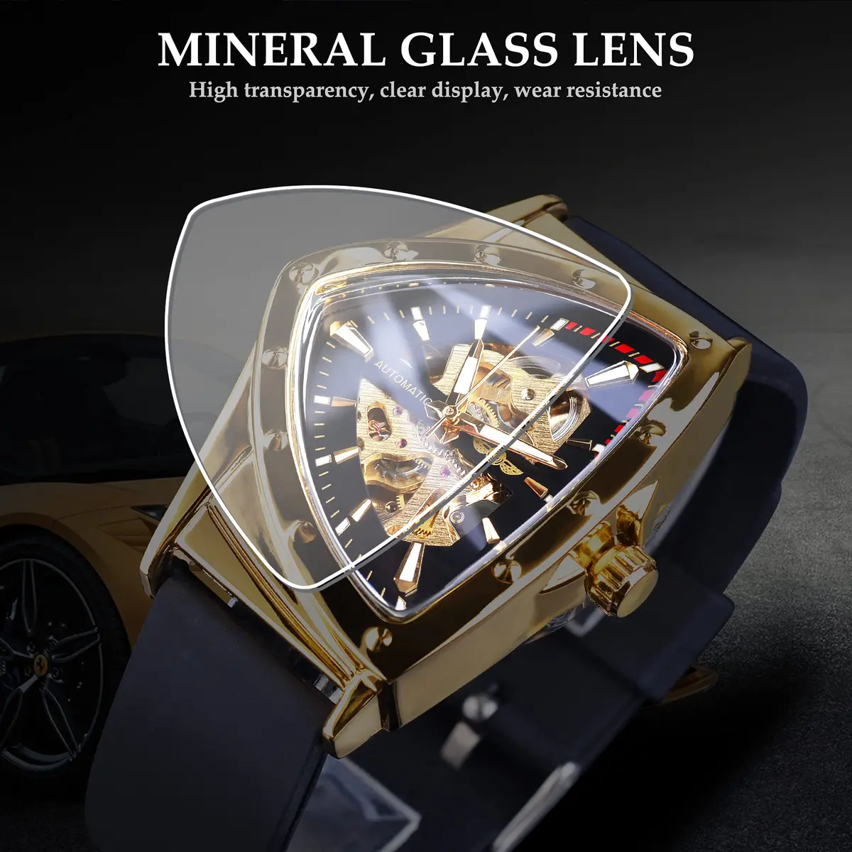 FORSINING Winner Transparent Man Mechanical Watch 43mm Skeleton Dial Triangle | Automatic Self-Winding - view 8