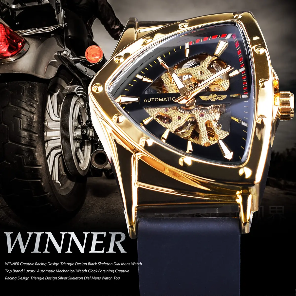 FORSINING Winner Transparent Man Mechanical Watch 43mm Skeleton Dial Triangle | Automatic Self-Winding - view 2