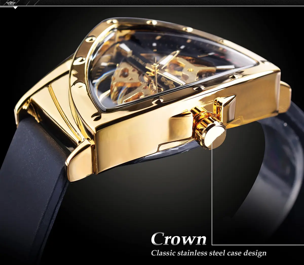 FORSINING Winner Transparent Man Mechanical Watch 43mm Skeleton Dial Triangle | Automatic Self-Winding - view 3