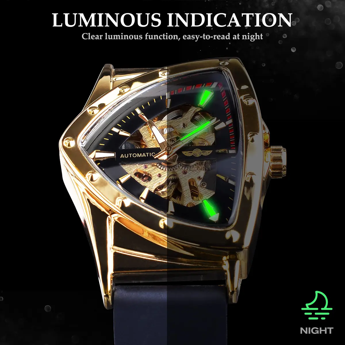FORSINING Winner Transparent Man Mechanical Watch 43mm Skeleton Dial Triangle | Automatic Self-Winding - view 4