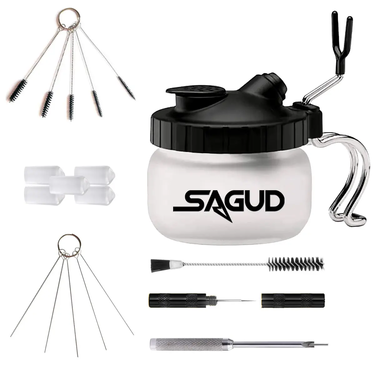 SAGUD 19 Piece Airbrush Cleaning Kit with Glass Pot & Tools | 10cm x 10cm x 10cm - main product image