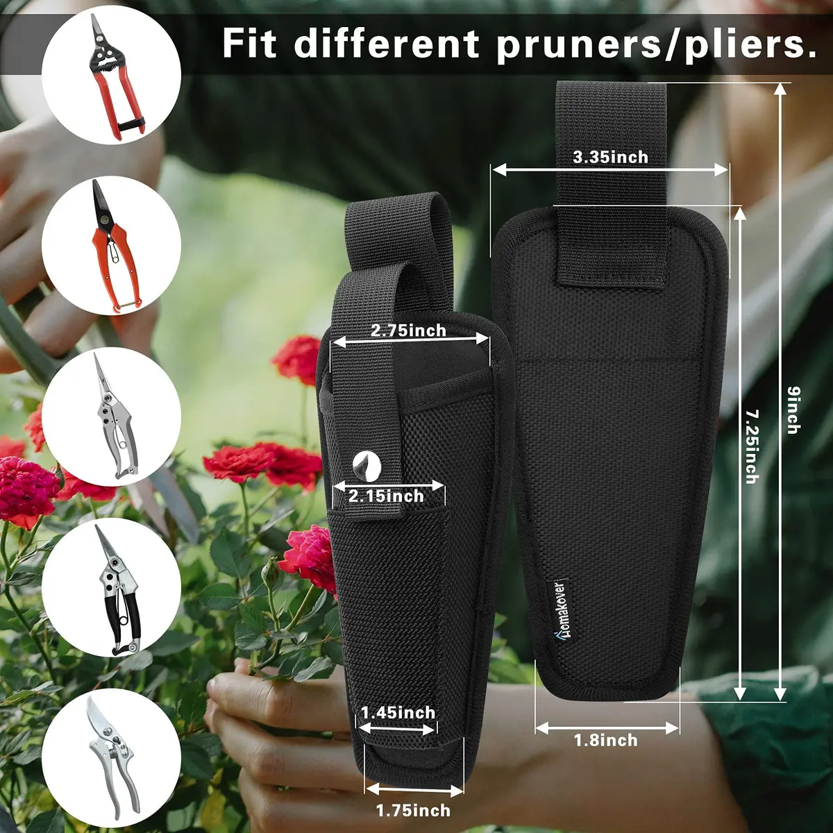 Homakover 2-Pocket Tool Pouch Holder for Pruning Shears & Folding Knife | Fits Tools Up to 8 Inches - view 2