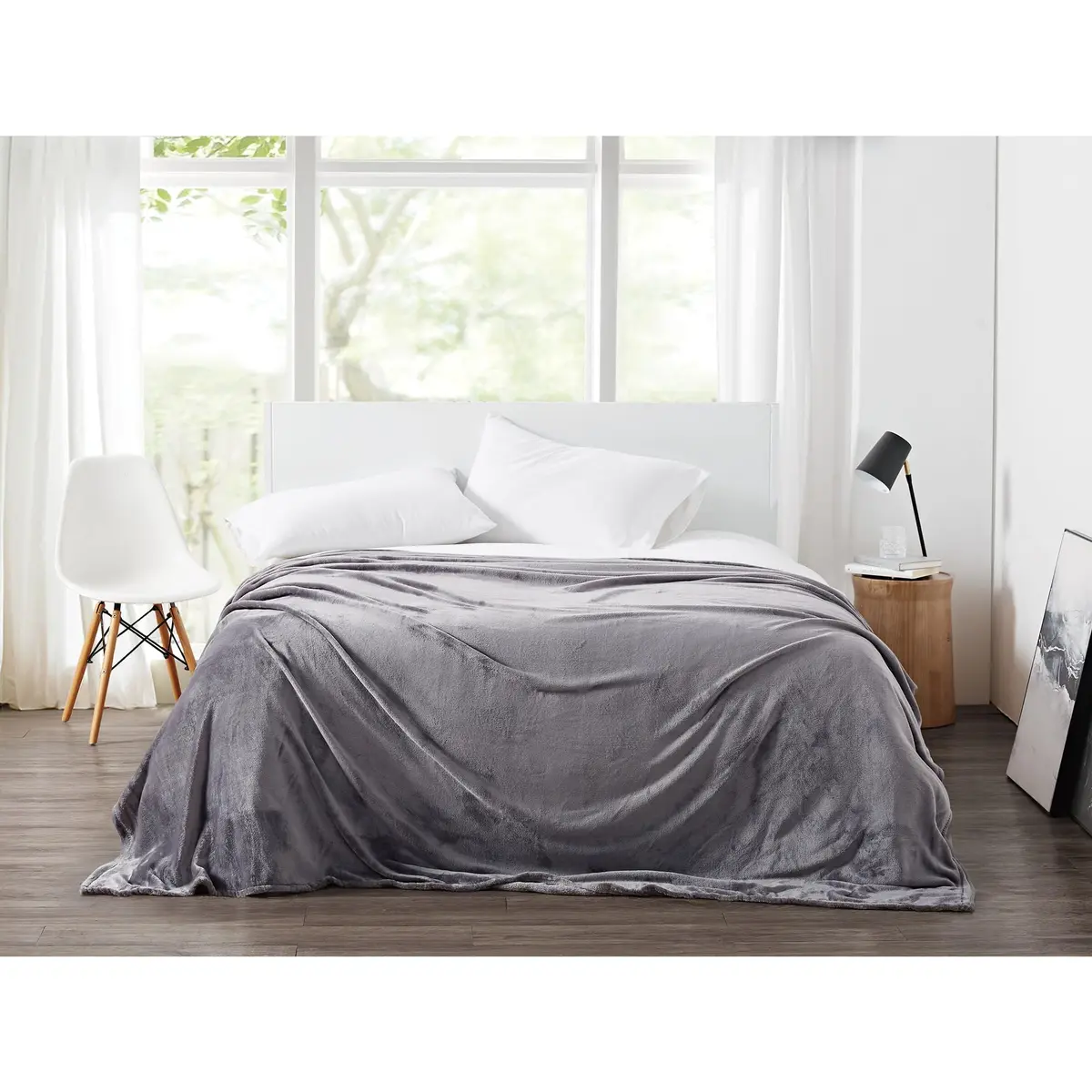 CANNON Solid Plush Grey Polyester Blanket King/California King | Ultra-Soft Microfiber Comfort - main product image
