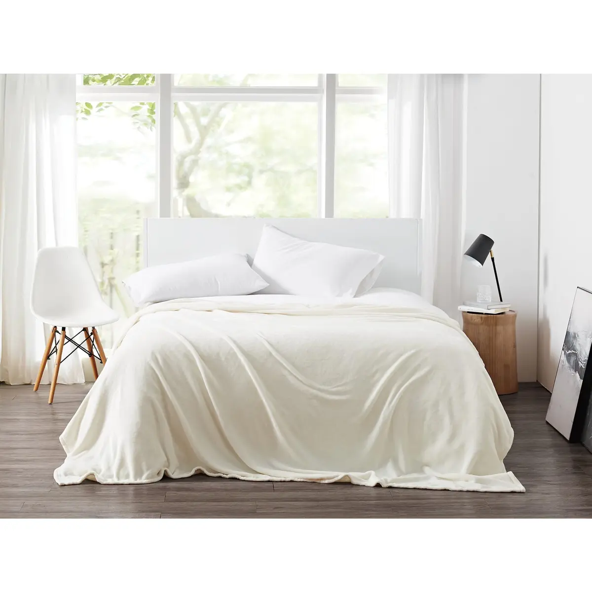 CANNON Solid Plush Ivory Polyester Blanket King/California King | 280 GSM Microfiber - main product image