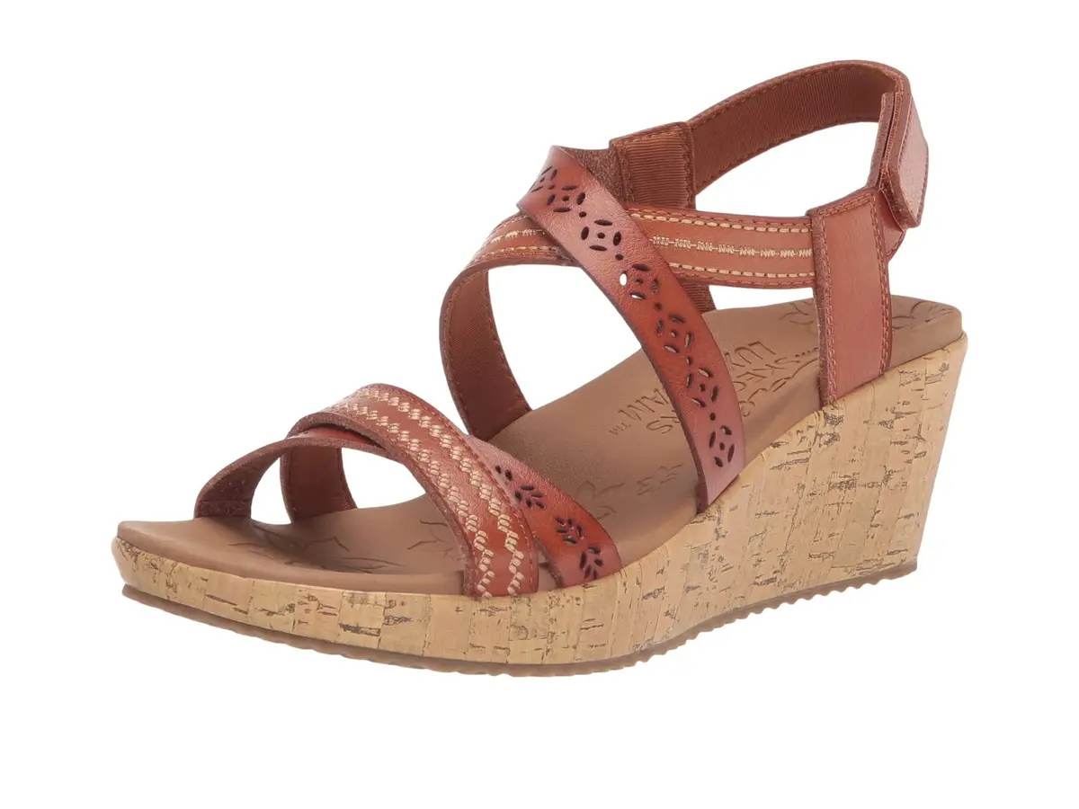 Skechers Women's Cali BEVERLEE - DELICATE GLOW, Luggage, 5.5 M | Stylish vegan wedge sandals with 2.25-inch heel - main product image