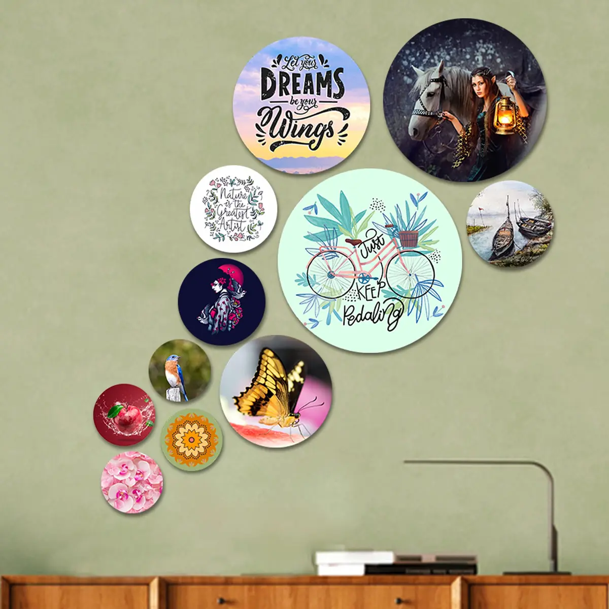 Artvibes MDF Wooden Wall Hanging Set of 11 Pieces | 65cm x 53cm x 0.5cm Landscape Art Deco Wall Decor - main product image