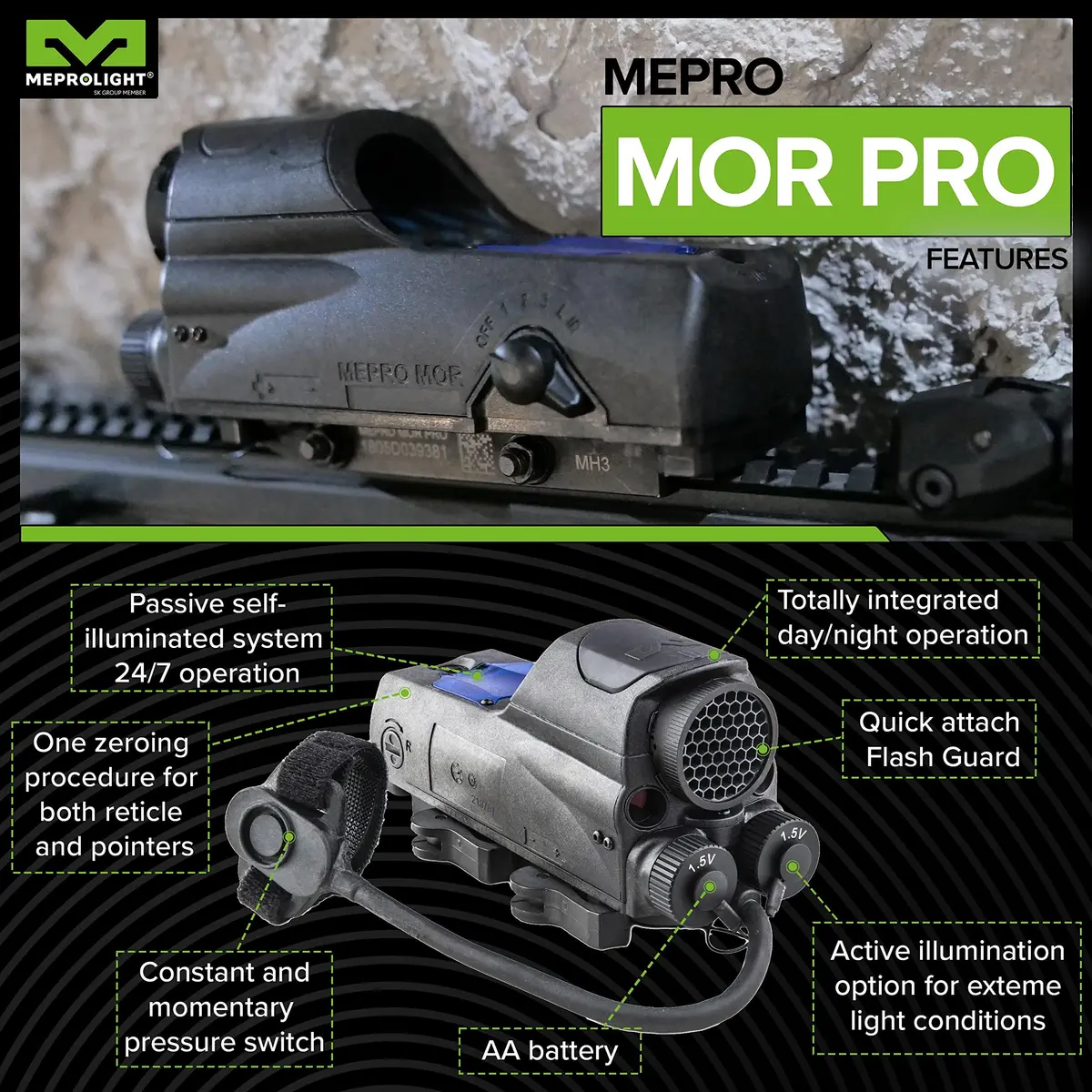 Meprolight MEPRO MOR Multi-Purpose Reflex Electro Optic Red Dot 2.2 MOA Bullseye | All-Weather, Day/Night Operation - view 6