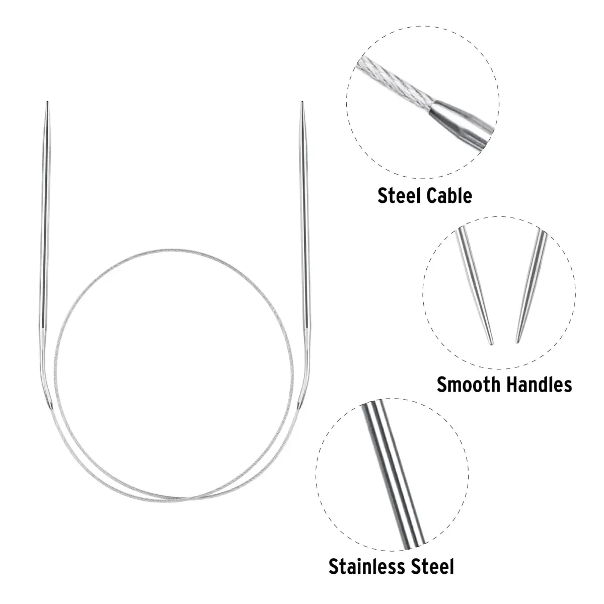 Coowayze Circular Knitting Needles Set, Stainless Steel 32 Inch (80 cm) | 11 Sizes 1.5-5mm Magic Loop - view 4