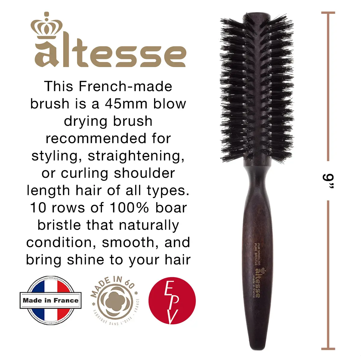 Altesse 1210P Boar Bristle Round Brush 45mm | Handmade French Styling Tool for Women & Men - view 2
