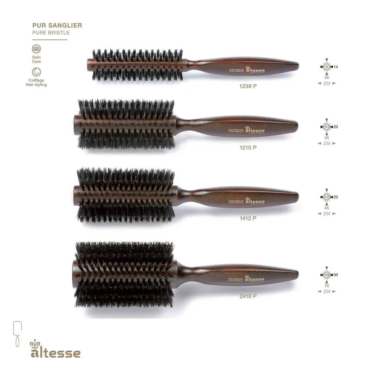 Altesse 2418P Boar Bristle Round Brush 70mm | Handmade French Styling Tool for Long Hair - view 5