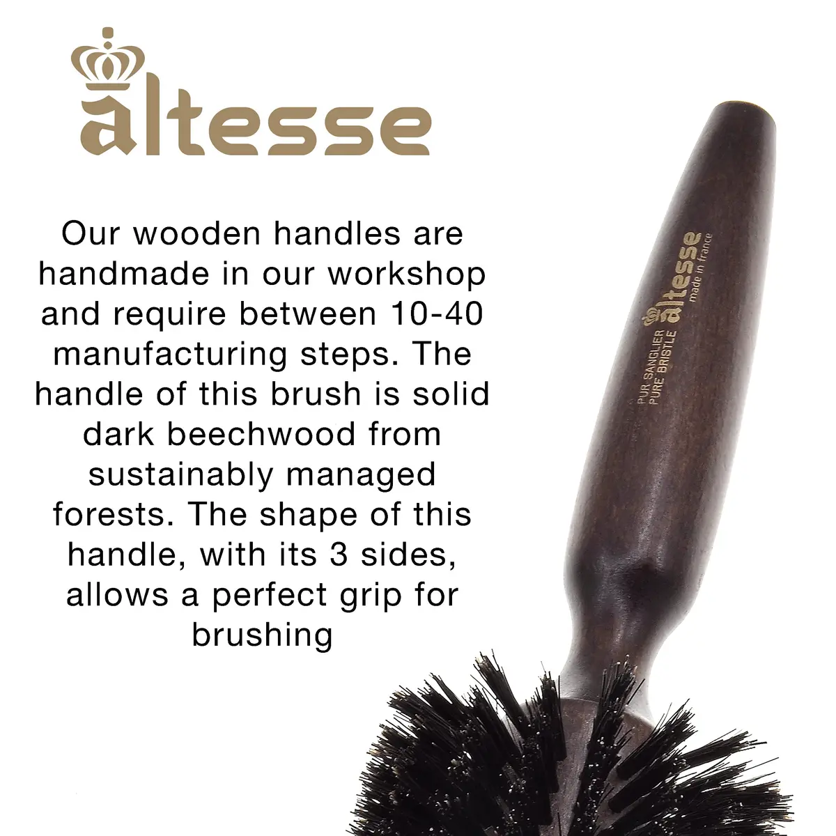 Altesse 2418P Boar Bristle Round Brush 70mm | Handmade French Styling Tool for Long Hair - view 4
