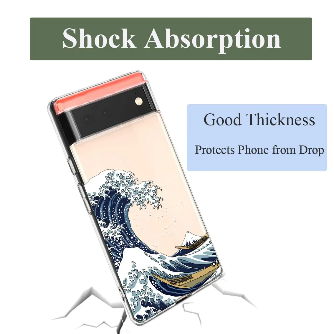 Unov Clear Pixel 6 Case with Great Wave Design | Slim TPU Protective Back Cover for Google Pixel 6 5G 6.4 inch - view 5