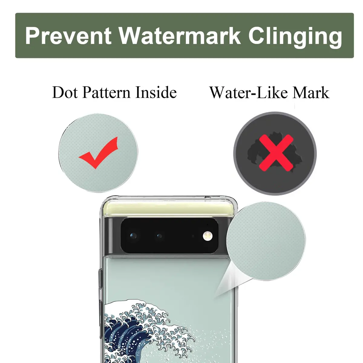 Unov Clear Pixel 6 Case with Great Wave Design | Slim TPU Protective Back Cover for Google Pixel 6 5G 6.4 inch - view 8