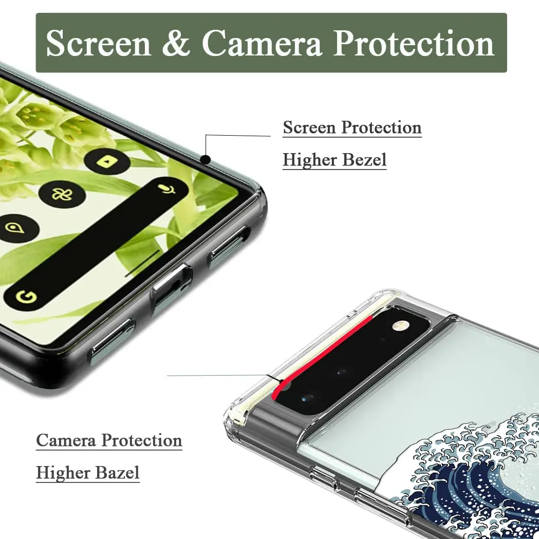 Unov Clear Pixel 6 Case with Great Wave Design | Slim TPU Protective Back Cover for Google Pixel 6 5G 6.4 inch - view 2
