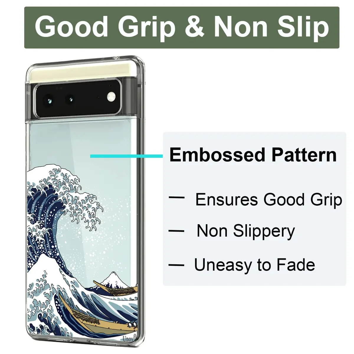 Unov Clear Pixel 6 Case with Great Wave Design | Slim TPU Protective Back Cover for Google Pixel 6 5G 6.4 inch - view 3