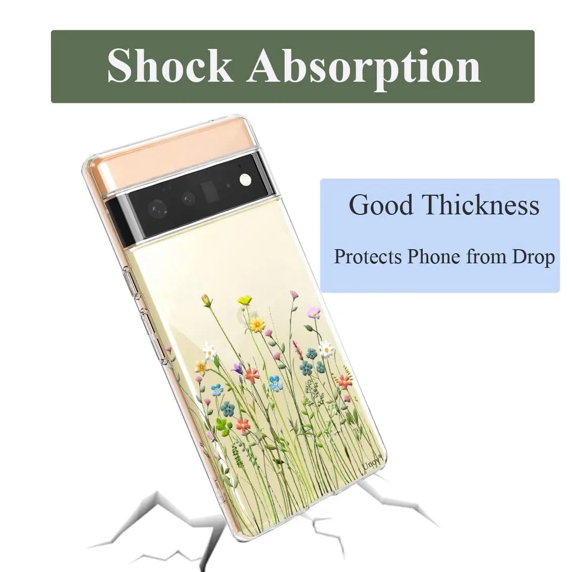 Unov Pixel 6 Pro Case Clear with Embossed Flower Bouquet Pattern | Slim Fit, Shockproof & Wireless Charging Compatible - view 5