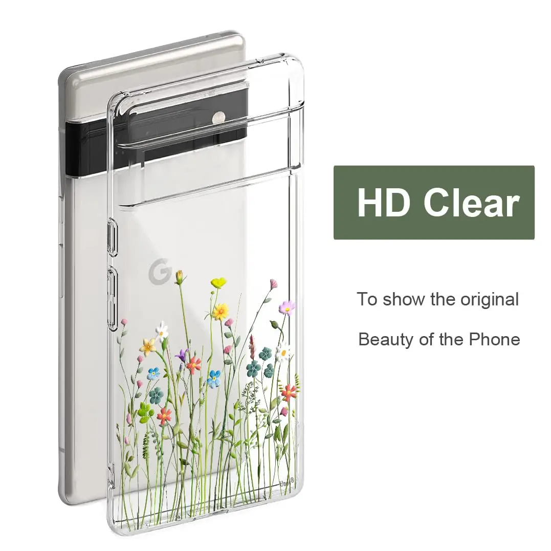 Unov Pixel 6 Pro Case Clear with Embossed Flower Bouquet Pattern | Slim Fit, Shockproof & Wireless Charging Compatible - view 6