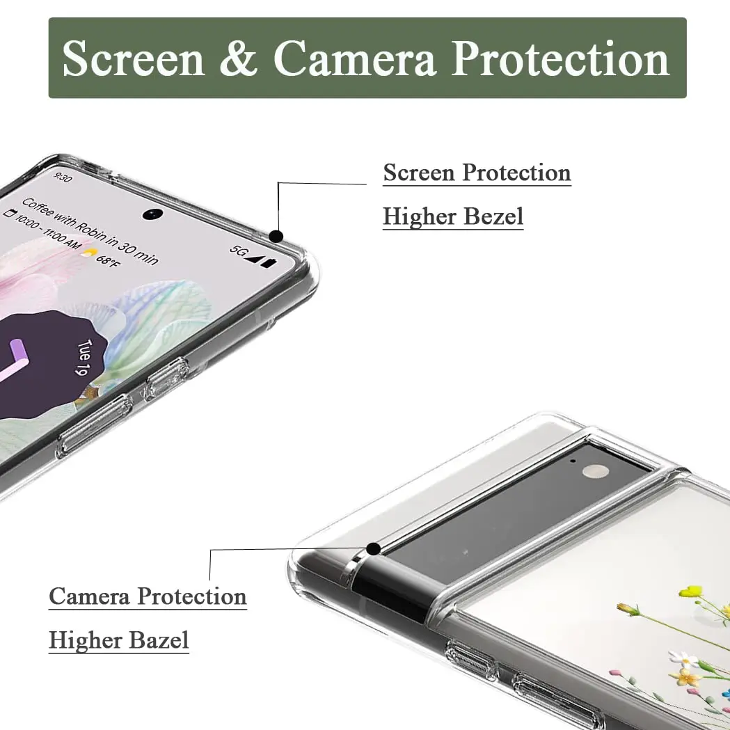 Unov Pixel 6 Pro Case Clear with Embossed Flower Bouquet Pattern | Slim Fit, Shockproof & Wireless Charging Compatible - view 2