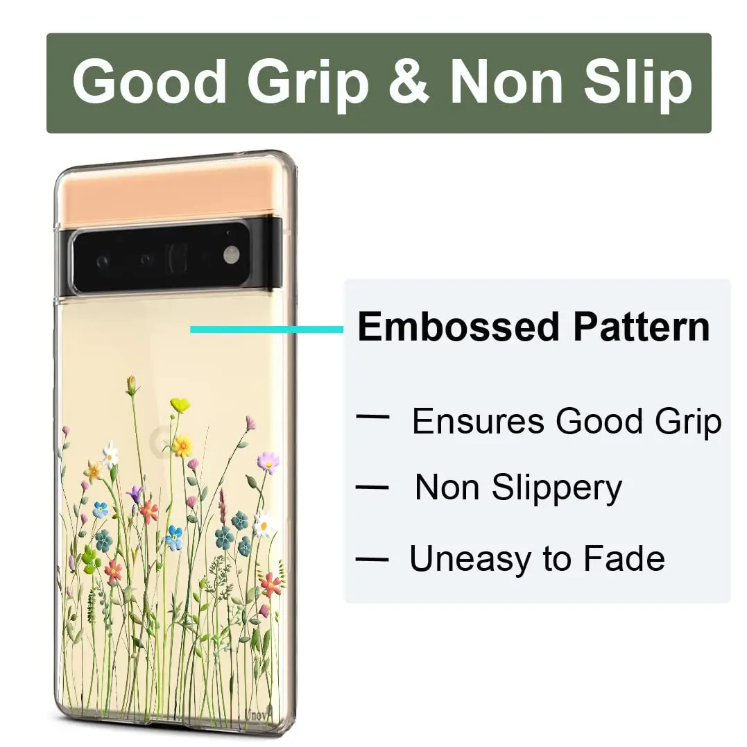 Unov Pixel 6 Pro Case Clear with Embossed Flower Bouquet Pattern | Slim Fit, Shockproof & Wireless Charging Compatible - view 3