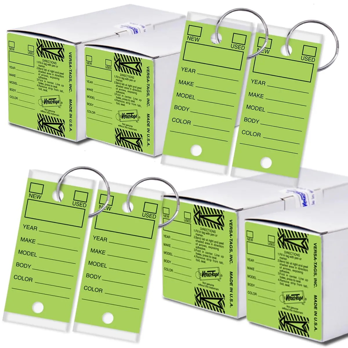 Versa-Tags Lime Green Self-Protecting Key Tags with Split Rings, 1000-Pack | Durable, High-Volume Automotive Organization - main product image