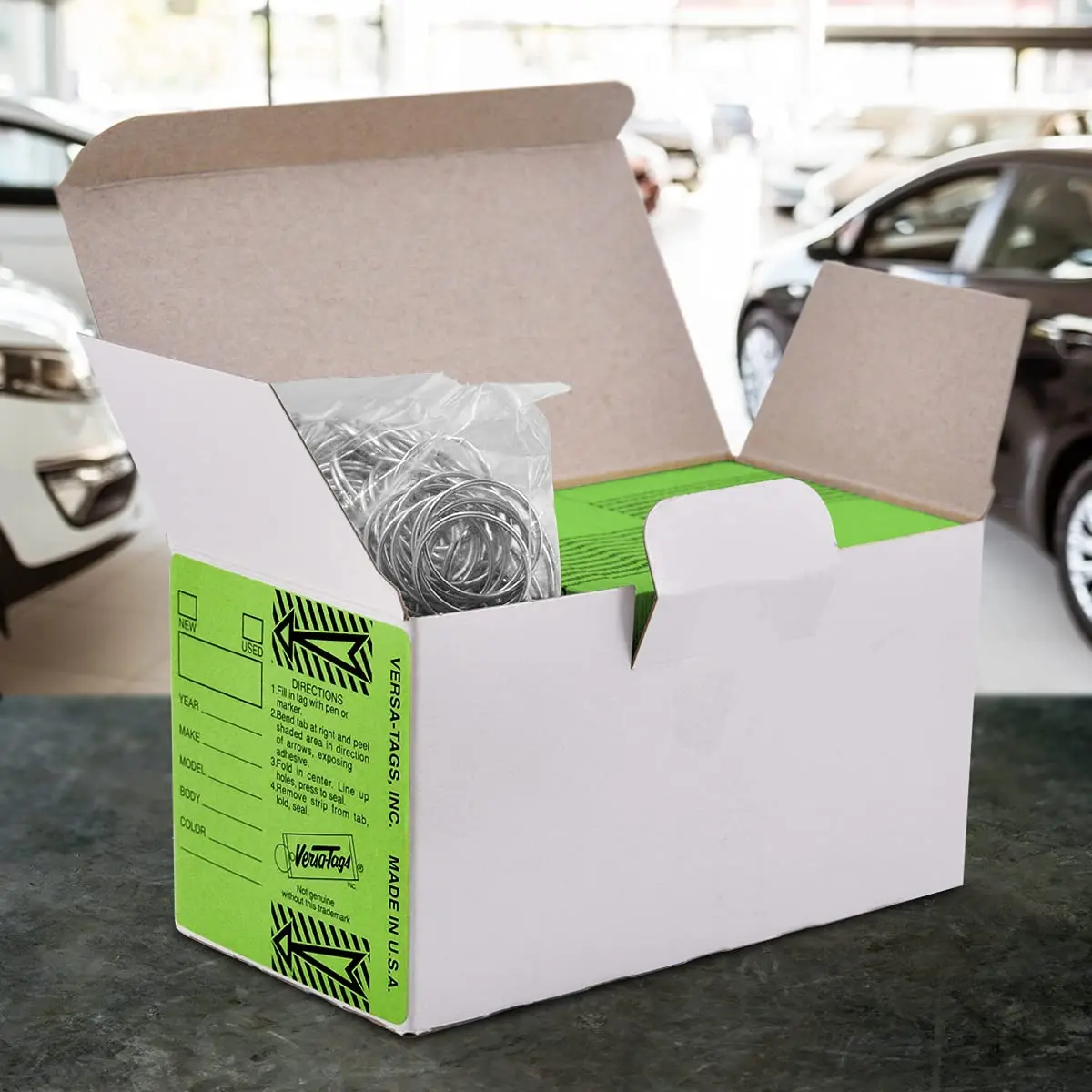 Versa-Tags Lime Green Self-Protecting Key Tags with Split Rings, 1000-Pack | Durable, High-Volume Automotive Organization - view 7